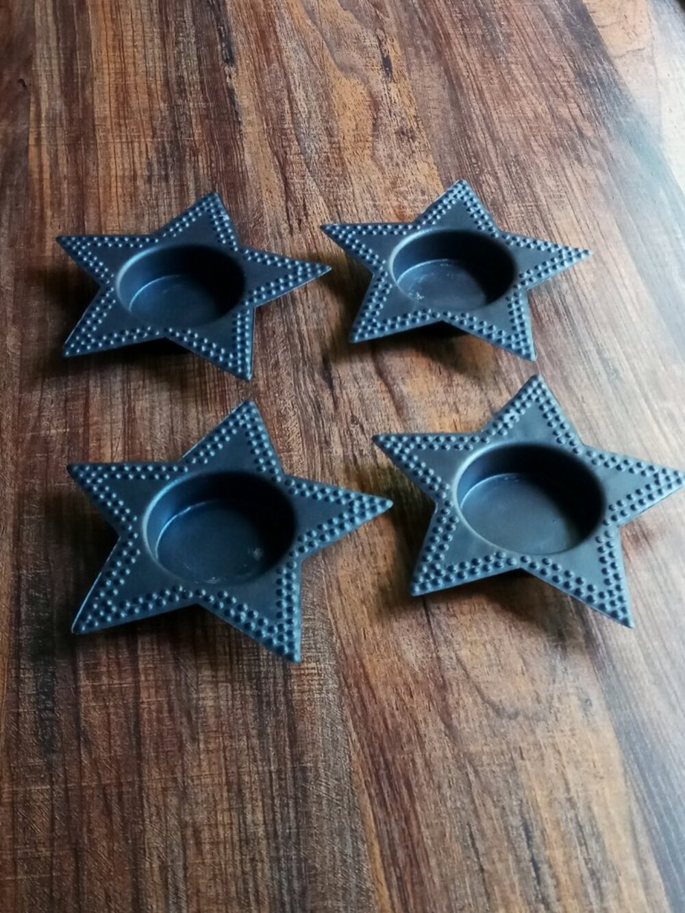 4 Antique Black Metal Star Tealight Holders Home Decor-Excellent Condition! - Picture 2 of 11